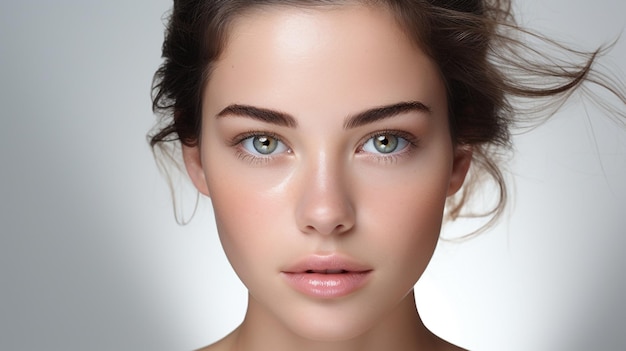 photo du beau visage d'une jeune femme adulte avec une peau propre et fraîche isolée sur blanc générée par l'IA
