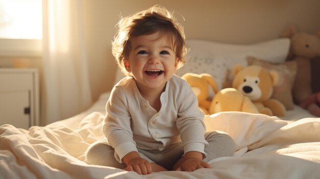 photo du bébé au lit le matin générée par l'IA