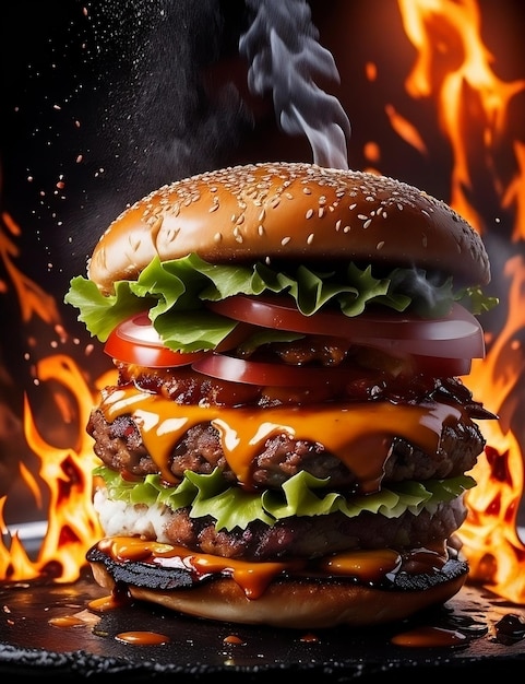 Une photo du Burger Inferno en flammes