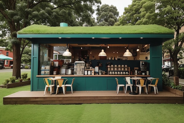 Photo du café sur la terre et l'herbe de la pelouse