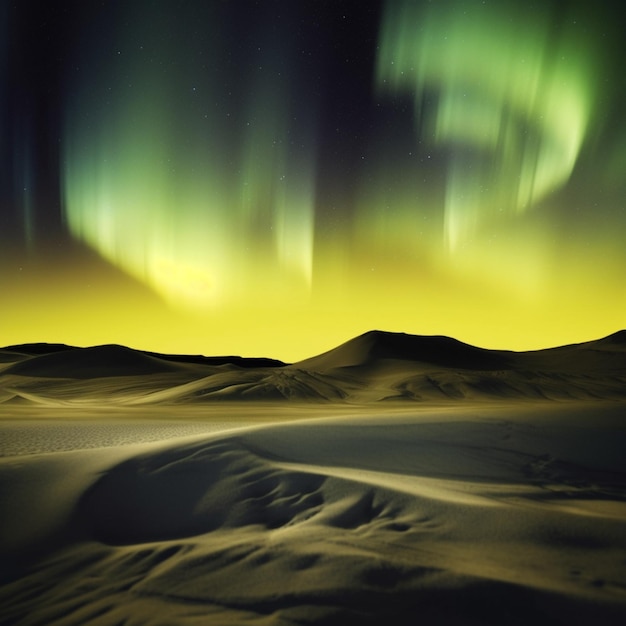 Une photo du ciel avec les lumières vertes des aurores boréales