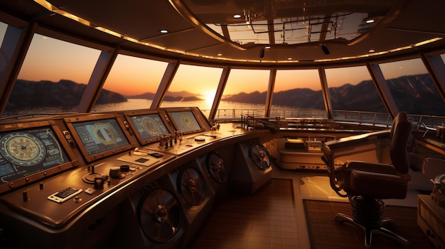 Photo du cockpit d'un bateau de croisière IA générative