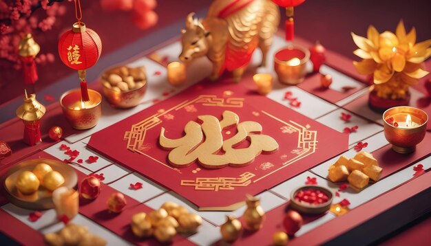 Photo du concept du nouvel an chinois dans un style isométrique
