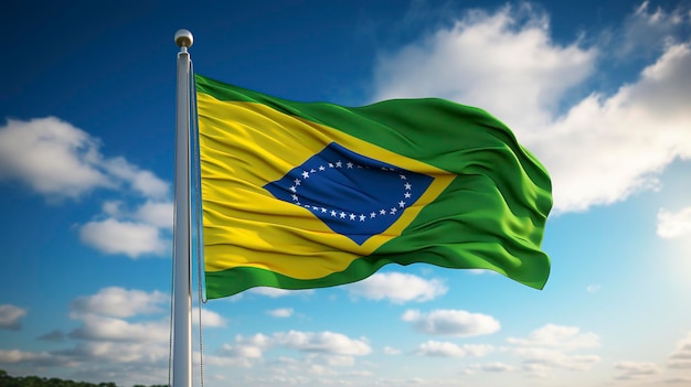 Une photo du drapeau brésilien avec son vert et son jaune éclatants