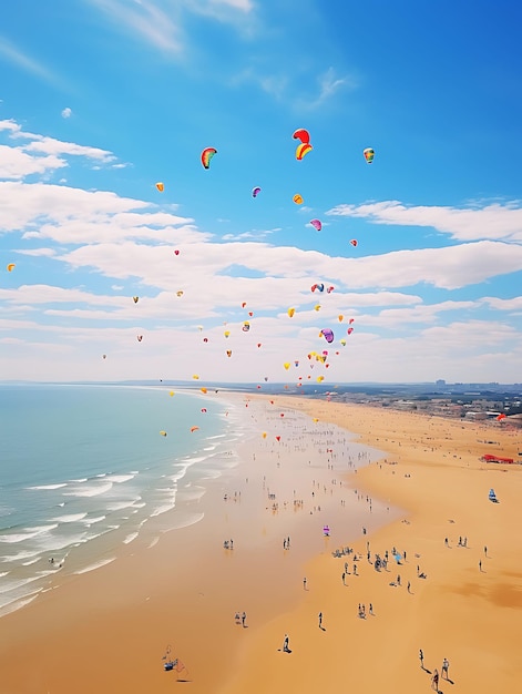 Photo du festival des cerfs-volants sur une plage venteuse Cerfs-volants lumineux et colorés Soa Concept Ideas Festive