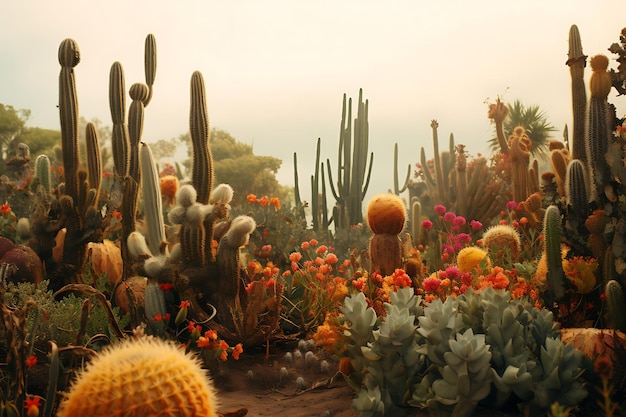 Photo du jardin de cactus dans le paysage paisible du désert