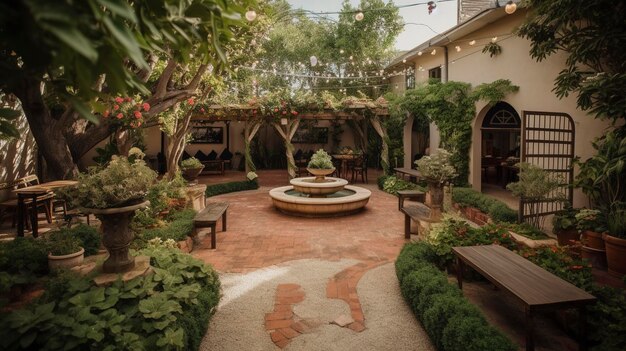 Une photo du jardin ou de la cour du lieu de mariage enchanteur