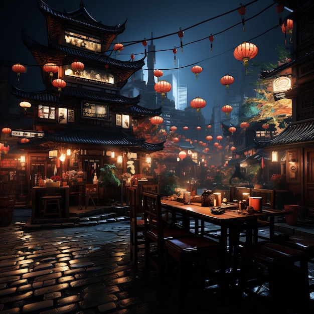 une photo du marché nocturne de Shanghai dans le style du photoréaliste coloré japonais 8k