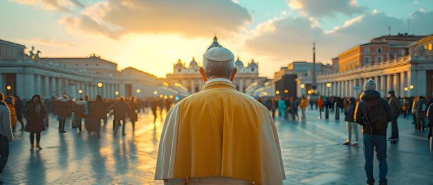 Photo photo du pape saluant les gens le dos tourné vers la caméra concept évènement religieux apparition papale révérent réunion de fidèles