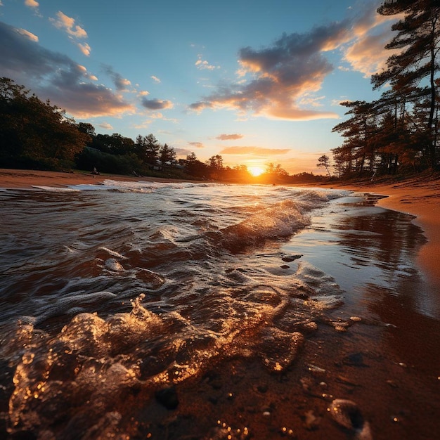 Photo du paysage de la plage de l'heure d'or