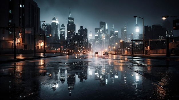 Une photo du paysage urbain sous la pluie