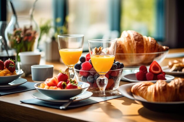 Photo photo du petit-déjeuner à l'hôtel-restaurant photographie générée par l'ia