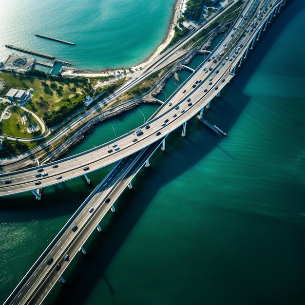 Photo du pont de Penang reliant la terre à la mer vue aérienne de haut en bas