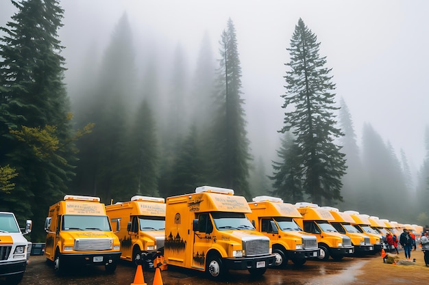 Photo du rassemblement de camions de nourriture en plein air de Foggy