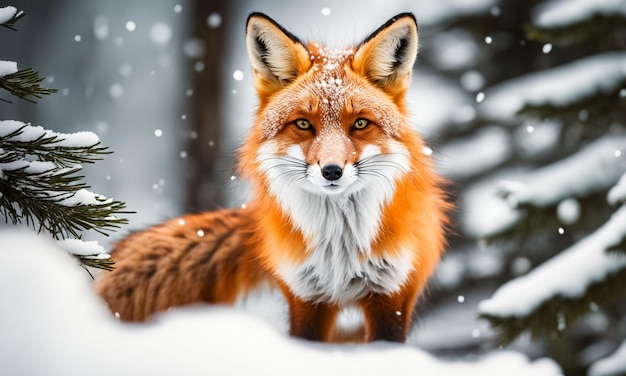 Une photo du renard rouge dans la neige