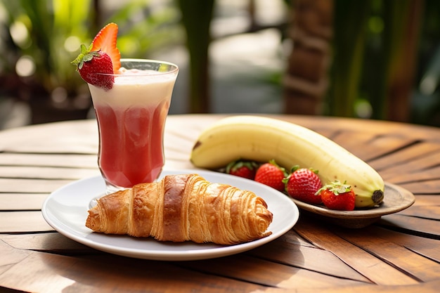 Une photo du verre de smoothie placé sur un tapis de yoga coloré avec des accessoires d'exercice autour de lui