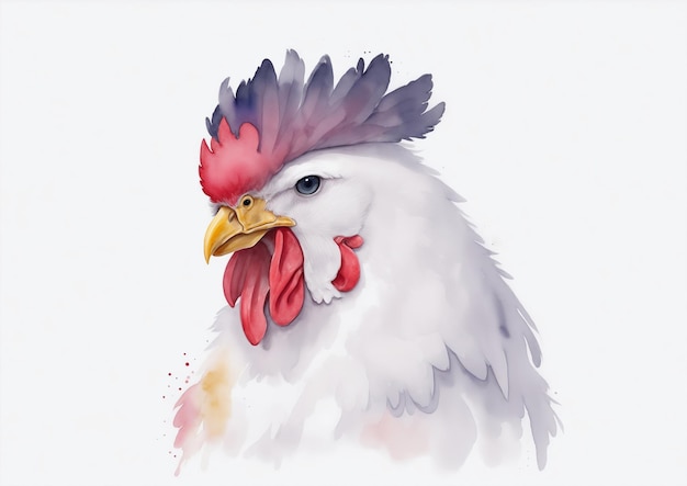 Une photo du visage d'un poulet préparée à l'aquarelle