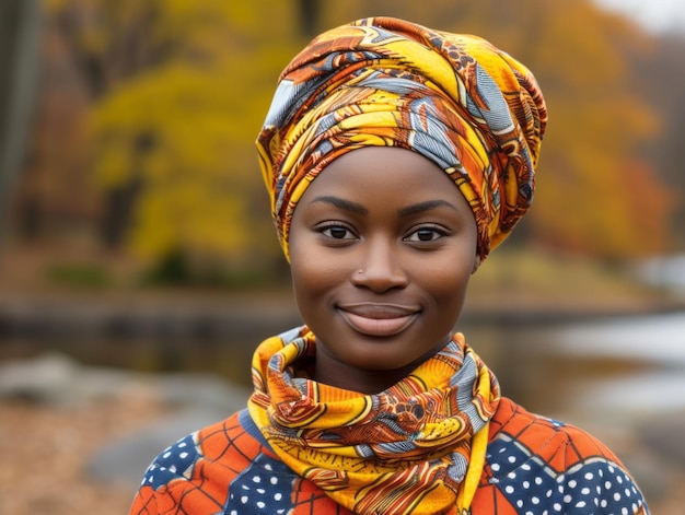 photo de dynamique émotionnelle pose femme africaine en automne