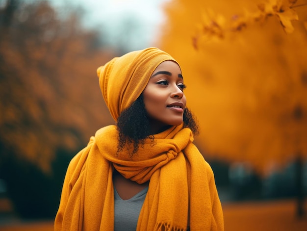 photo de dynamique émotionnelle pose femme africaine en automne