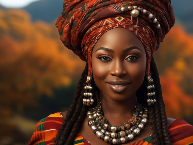 photo de dynamique émotionnelle pose femme africaine en automne