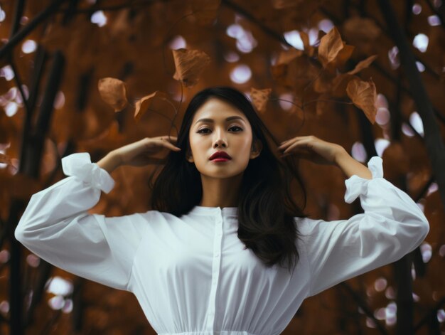 photo de dynamique émotionnelle pose femme asiatique en automne