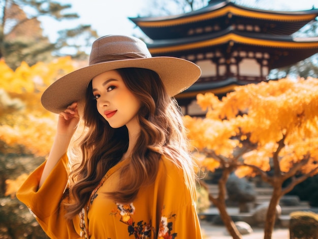 photo de dynamique émotionnelle pose femme asiatique en automne