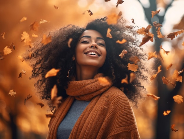 photo de dynamique émotionnelle pose femme brésilienne en automne