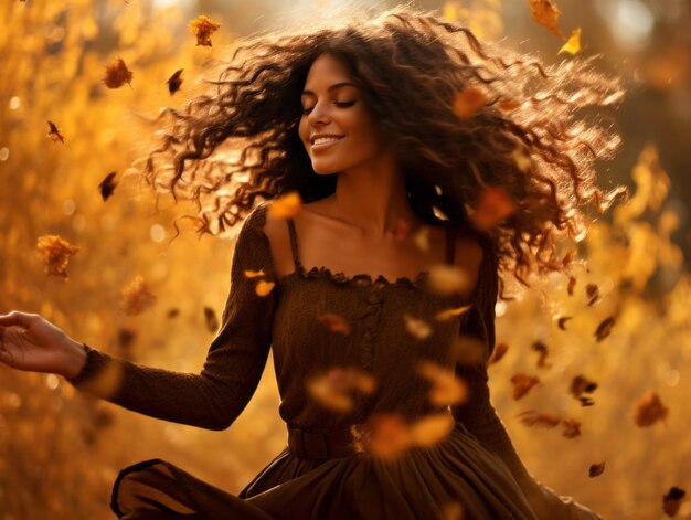 photo de dynamique émotionnelle pose femme brésilienne en automne