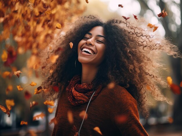 photo de dynamique émotionnelle pose femme brésilienne en automne