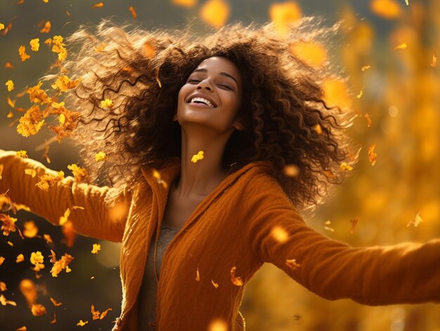 photo de dynamique émotionnelle pose femme brésilienne en automne