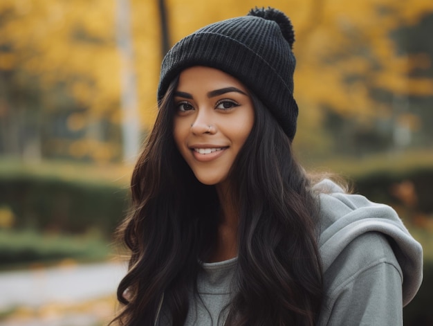 photo de dynamique émotionnelle pose femme brésilienne en automne