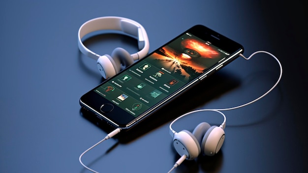 Une photo d'écouteurs connectés à un iPod jouant de la musique