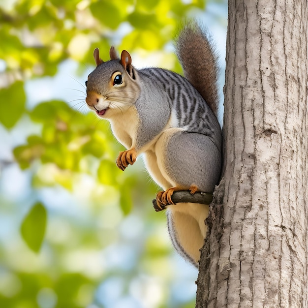 Photo l'écureuil intelligent perché sur une branche d'arbre à l'air espiègle généré par ai