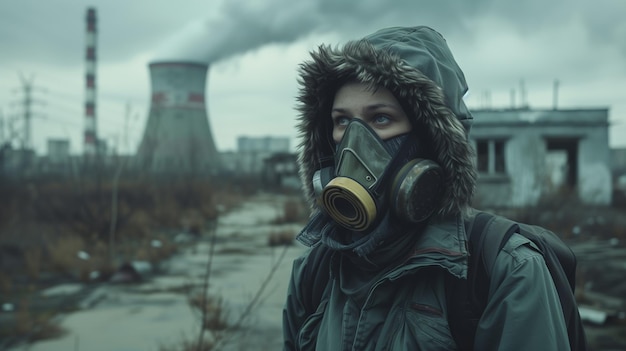 Photo photo de l'effondrement d'une centrale nucléaire et d'une ville détruite