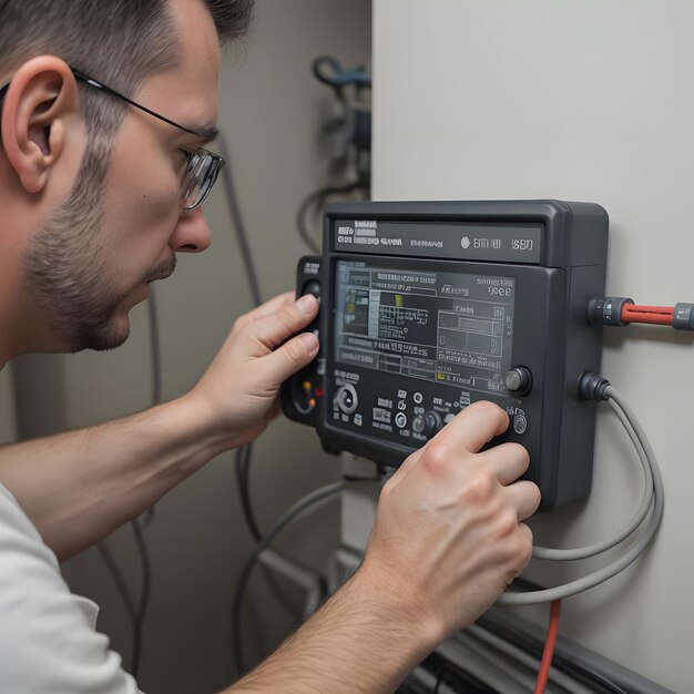 Photo d'un électricien au travail