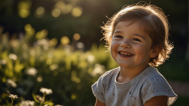 une photo d'un enfant heureux souriant radieusement en jouant