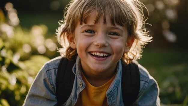 une photo d'un enfant heureux souriant radieusement en jouant