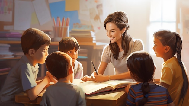 Photo d'enfants apprenant en classe avec un professeur