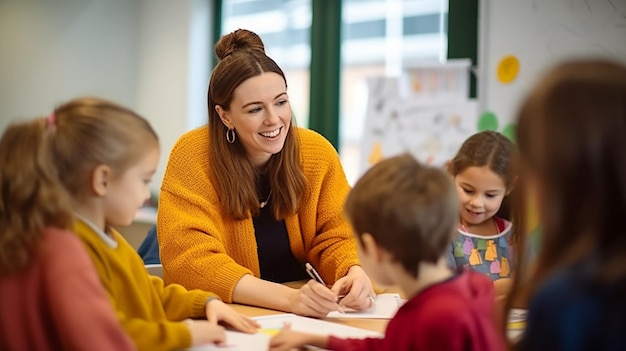 Photo d'enfants apprenant en classe avec un professeur