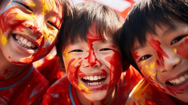 photo d'enfants avec un drapeau chinois peint sur le visage