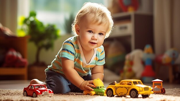 Photo d'enfants heureux jouant avec des blocs et des jouets