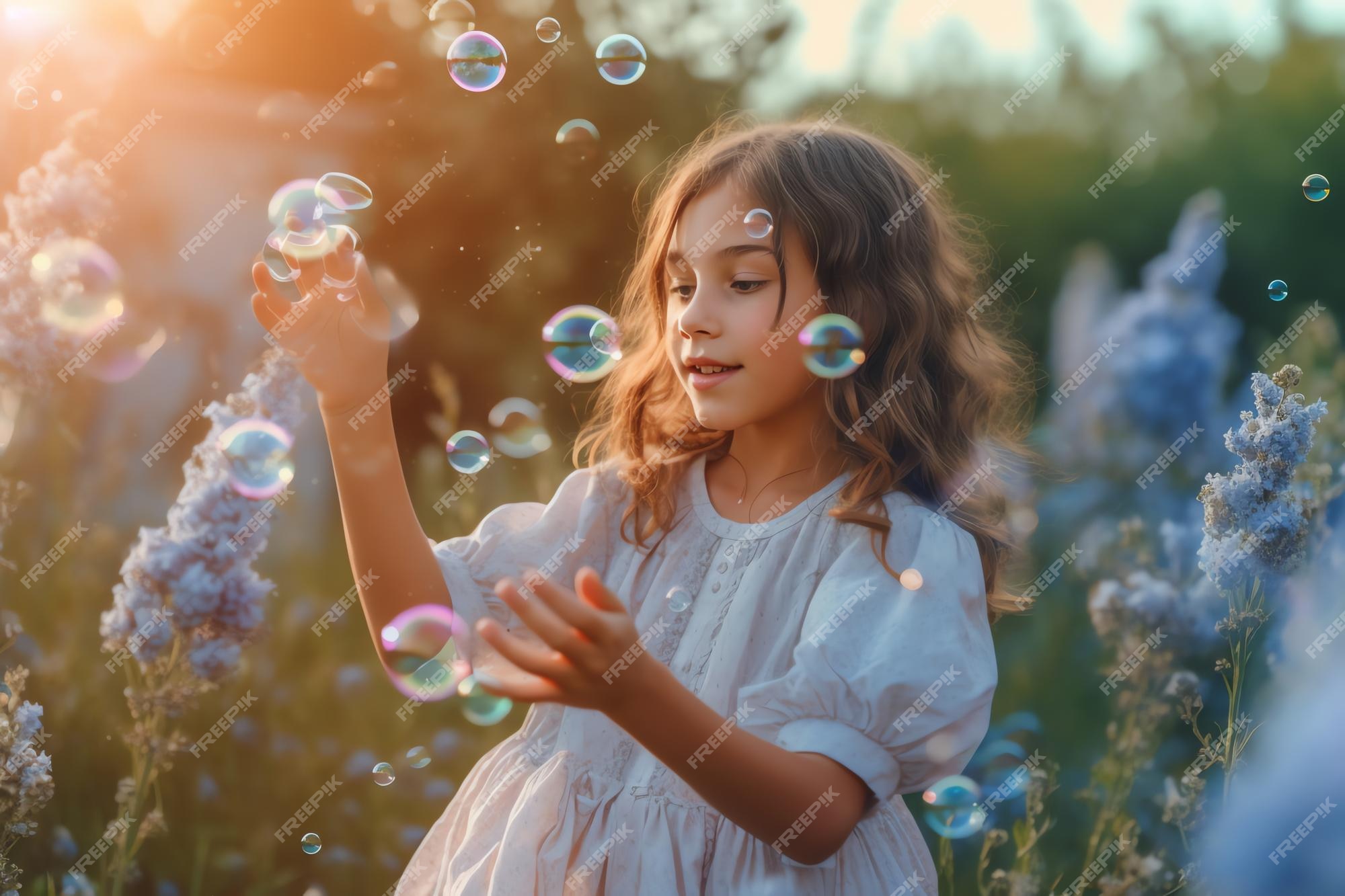 Photo D'enfants Jouant Aux Bulles De Savon