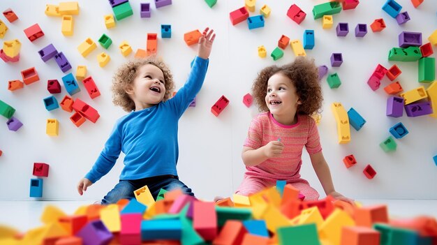 Photo d'enfants jouant avec des blocs de construction