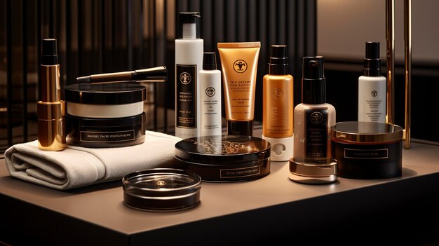 Une photo d'un ensemble de produits de soin de la peau de luxe