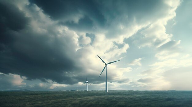 Une photo d'une éolienne avec des nuages d'orage