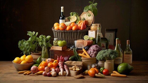 Une photo d'une épicerie en ligne avec des produits frais et des produits de base du garde-manger