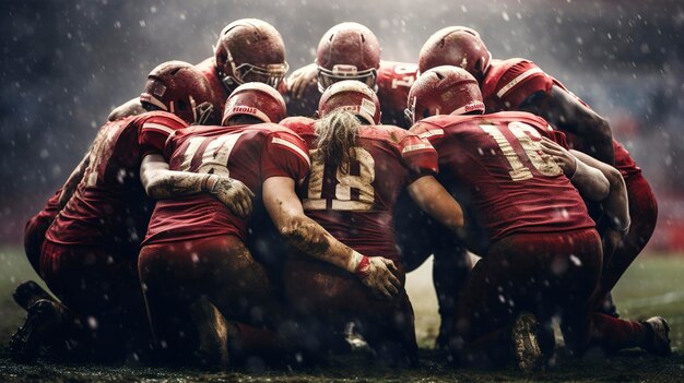 Une photo d'une équipe de football se blottant avant un match