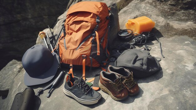 Photo une photo d'équipements et d'accessoires de sport en plein air