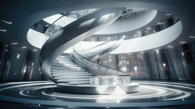 Une photo d'un escalier en spirale sur le fond d'un bâtiment moderne