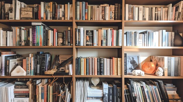 Photo une photo d'une étagère avec des livres organisés